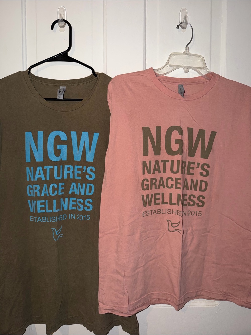 Bundle of 2 NGW Nature's Grace & Wellness T-Shirts - Pink and Army Green
